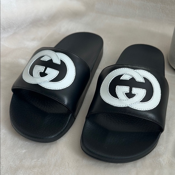 💯 Authentic Gucci Black and White Slide Sandals New Never Worn  644756 - Picture 1 of 12